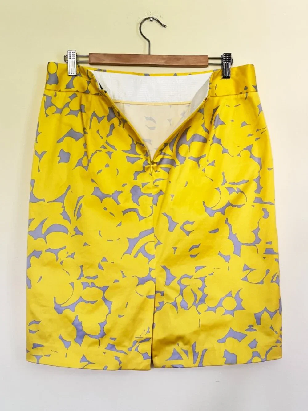 J.CREW Yellow & Grey Gladiola Floral Stretch Cotton Pencil Skirt size 10